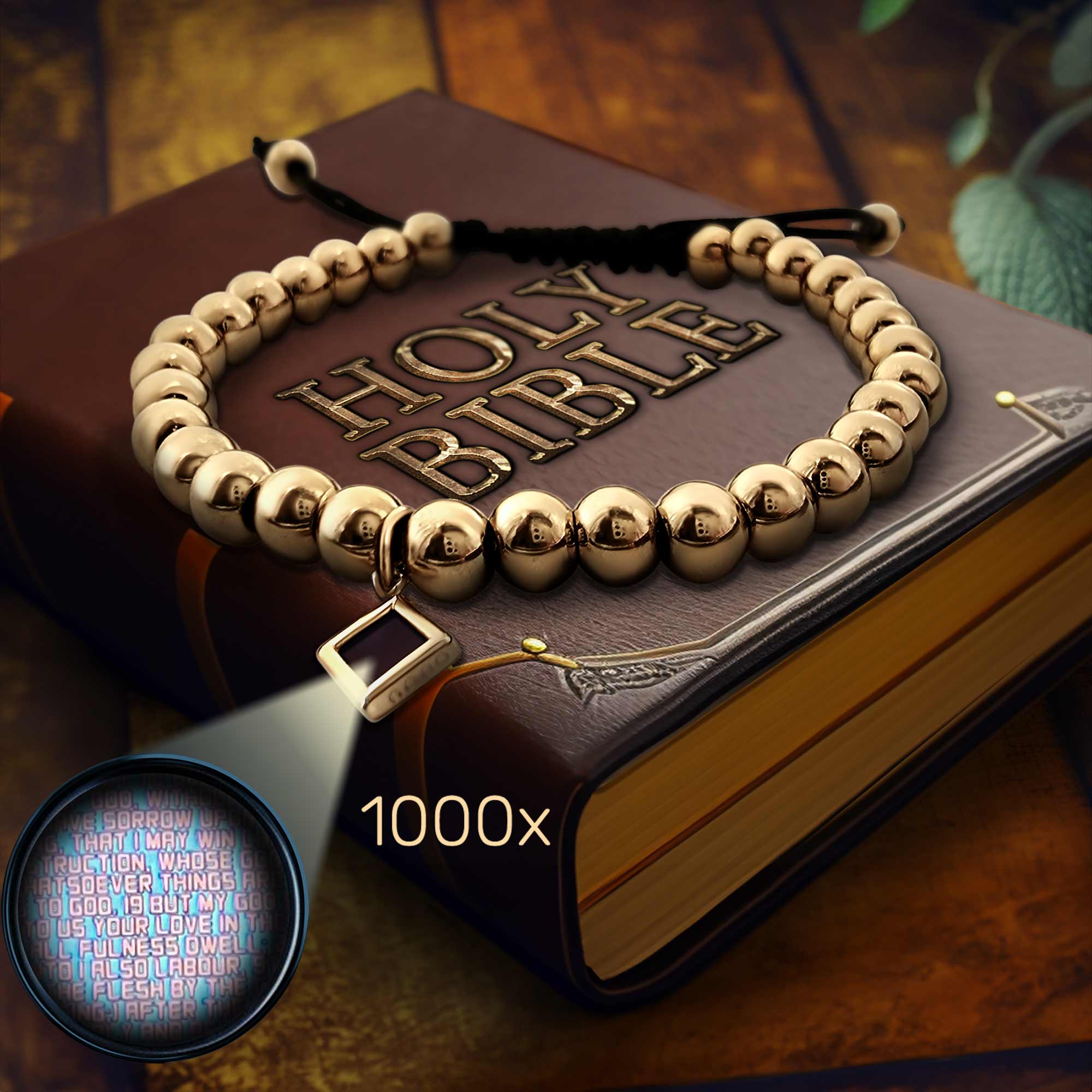 Bible Charm Bracelet With Gold Chain and Sacred Text Inside by My Nano Jewelry